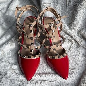 Red Studded Women's Heels